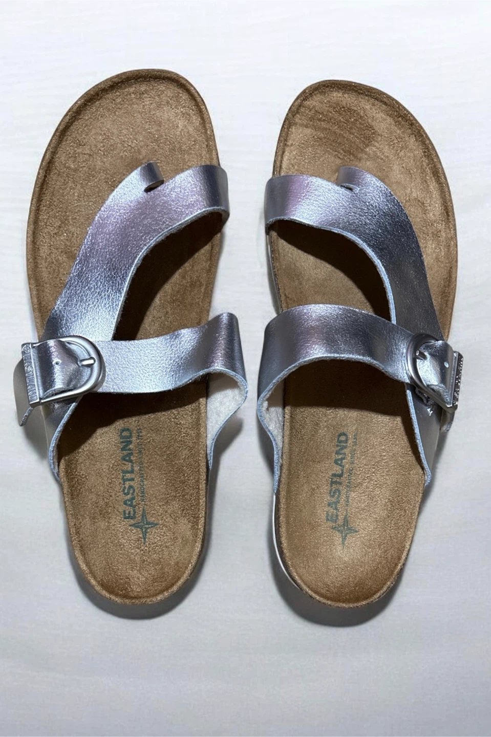 Eastland "Shauna" Silver Leather Comfort Sandals Women's US 8
