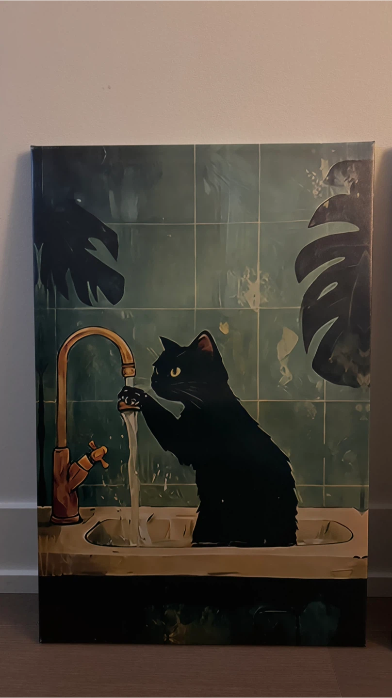 Set of 3 Black Cat Bathroom Art Prints 40x60 cm - photo 2