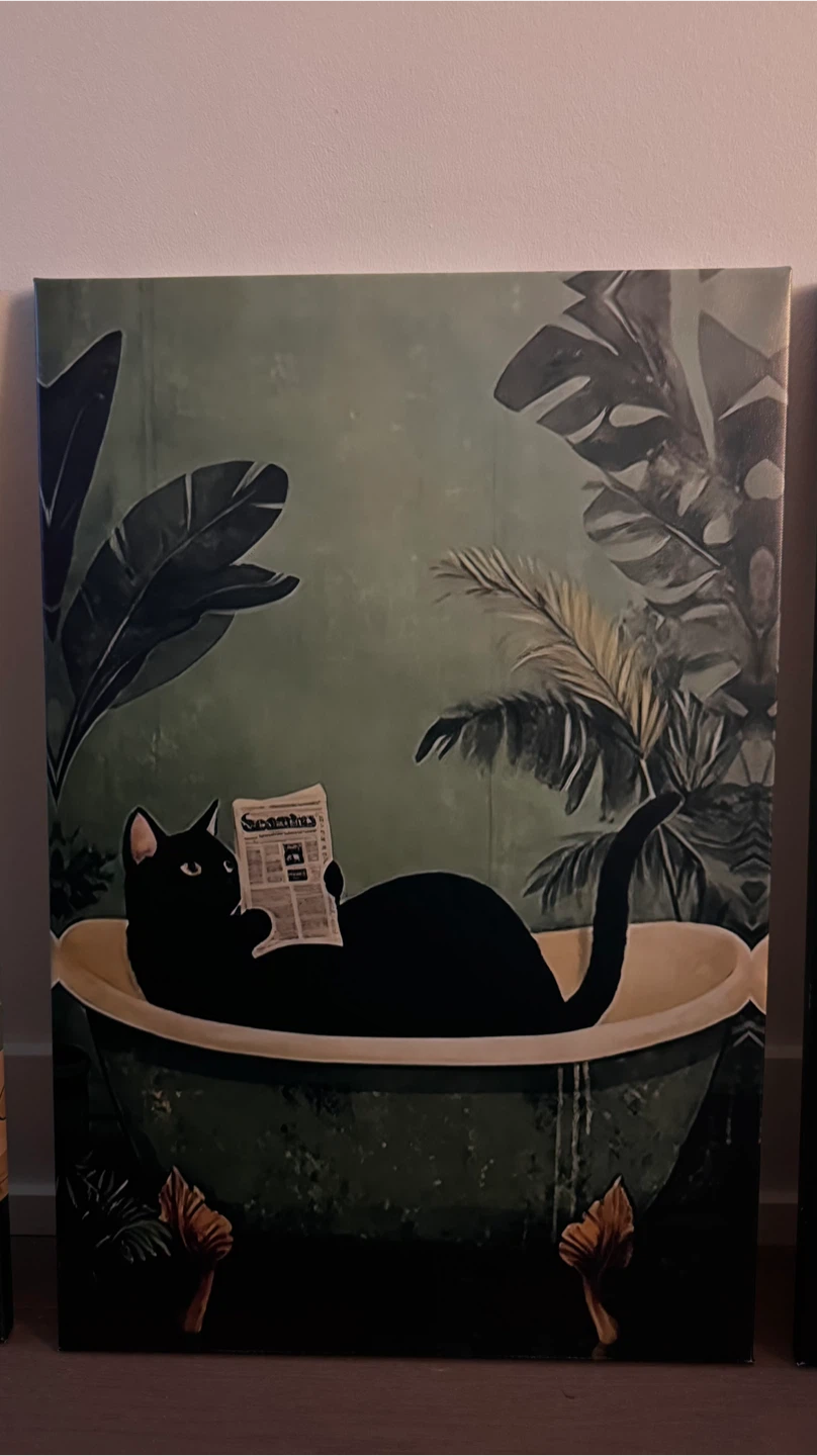 Set of 3 Black Cat Bathroom Art Prints 40x60 cm - photo 3