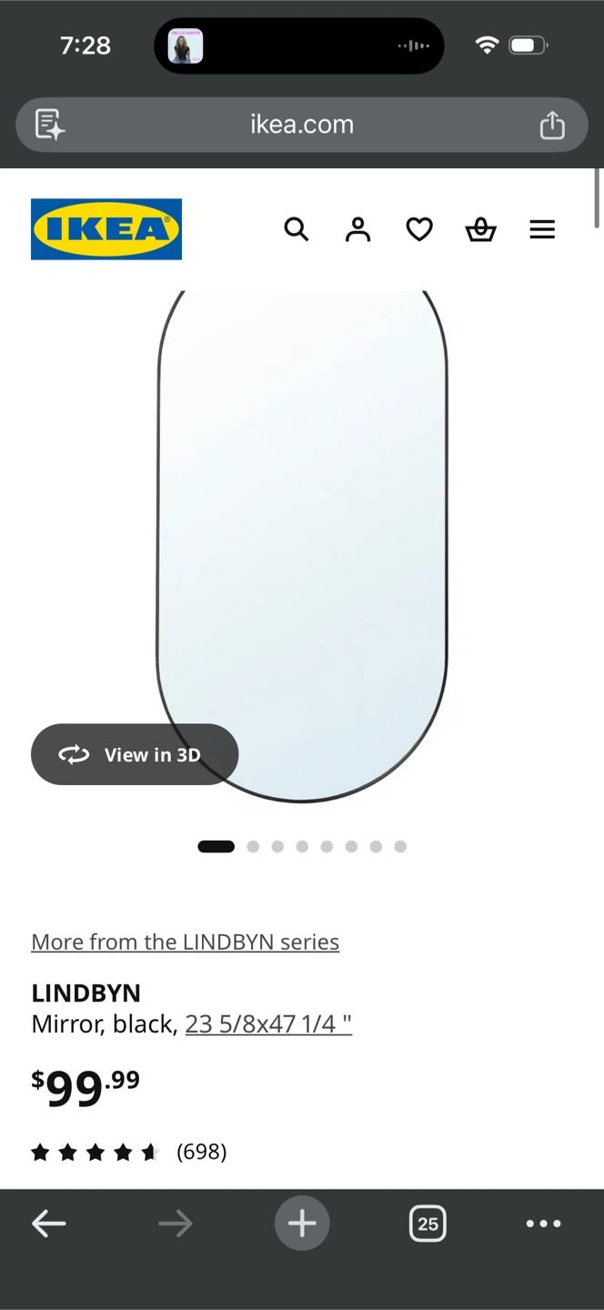 IKEA LINDBYN Oval Mirror, Black - photo 2