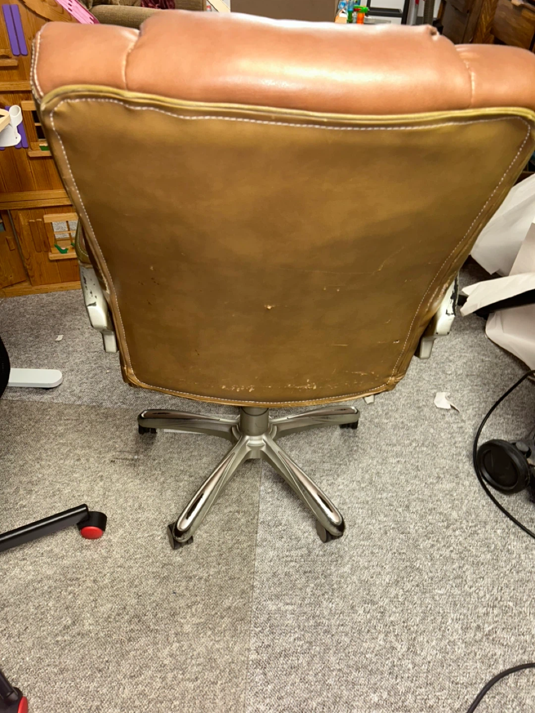 Brown Faux Leather Office Chair - Shows Wear - photo 3