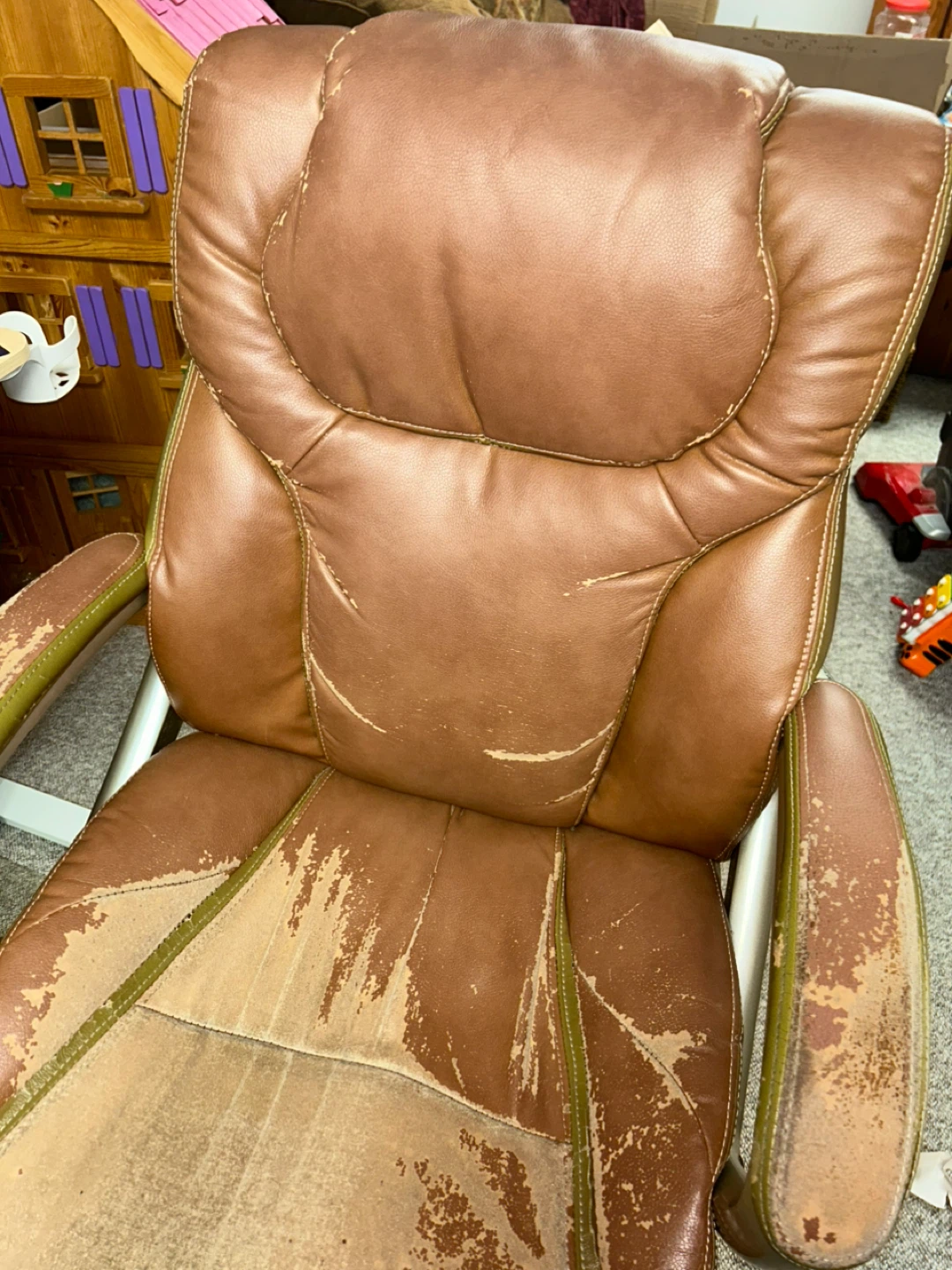 Brown Faux Leather Office Chair - Shows Wear - photo 2