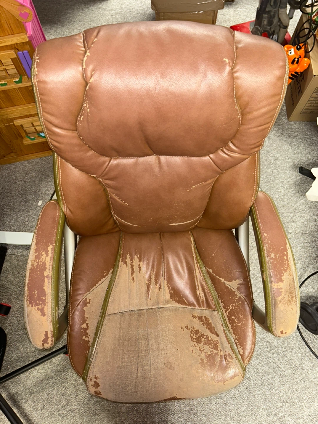 Brown Faux Leather Office Chair - Shows Wear