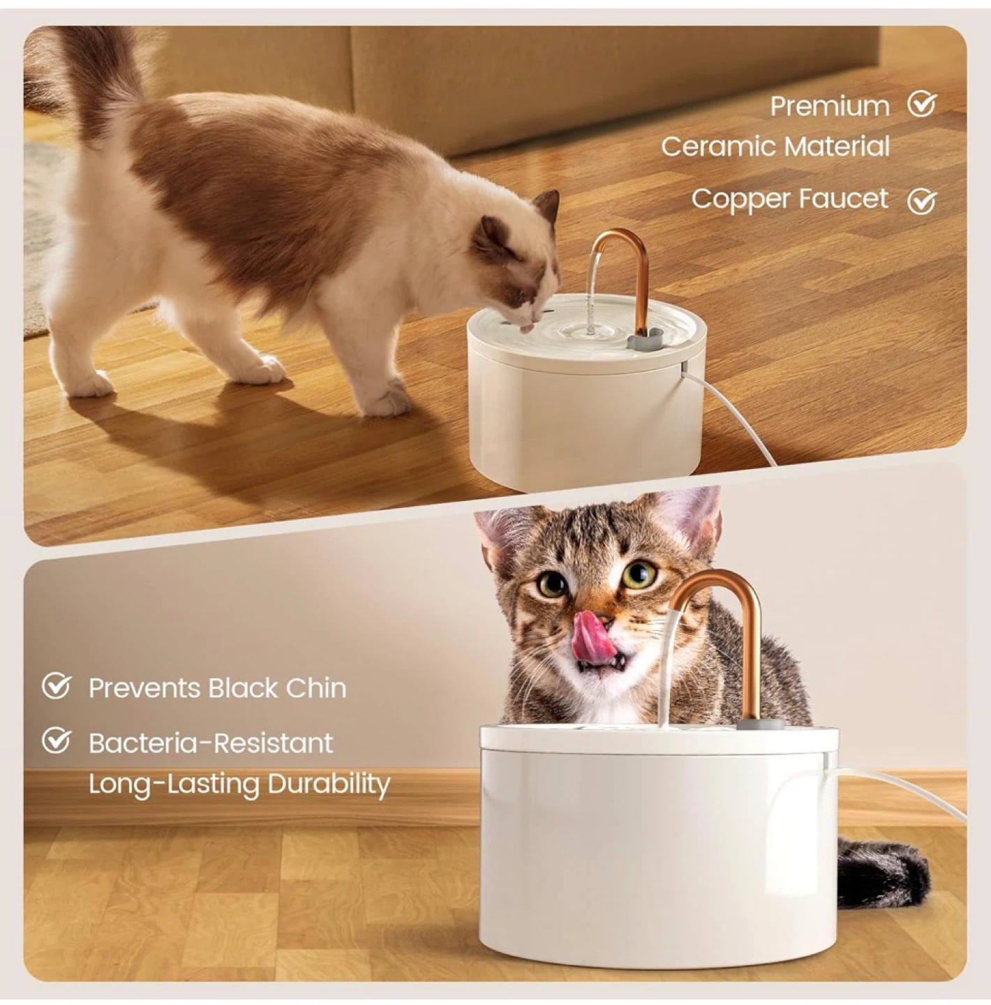 Premium Ceramic Cat Water Fountain with Copper Faucet