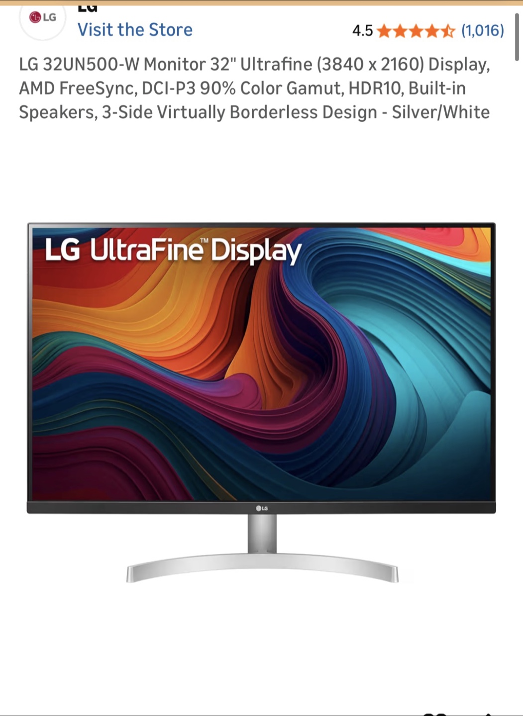 LG 32" UHD HDR Monitor with FreeSync - White - photo 3