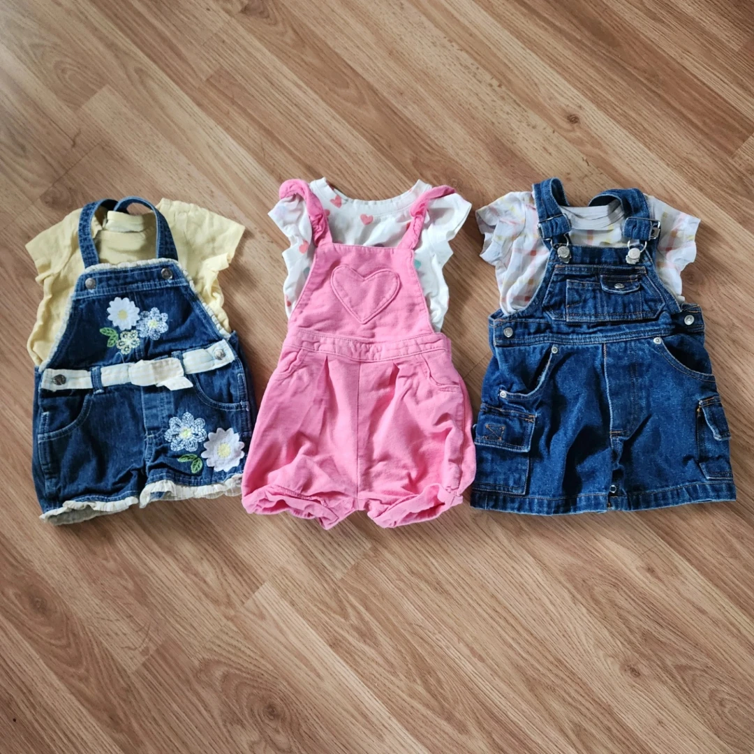 2T Toddler Girl Overall & Shirt Set lot