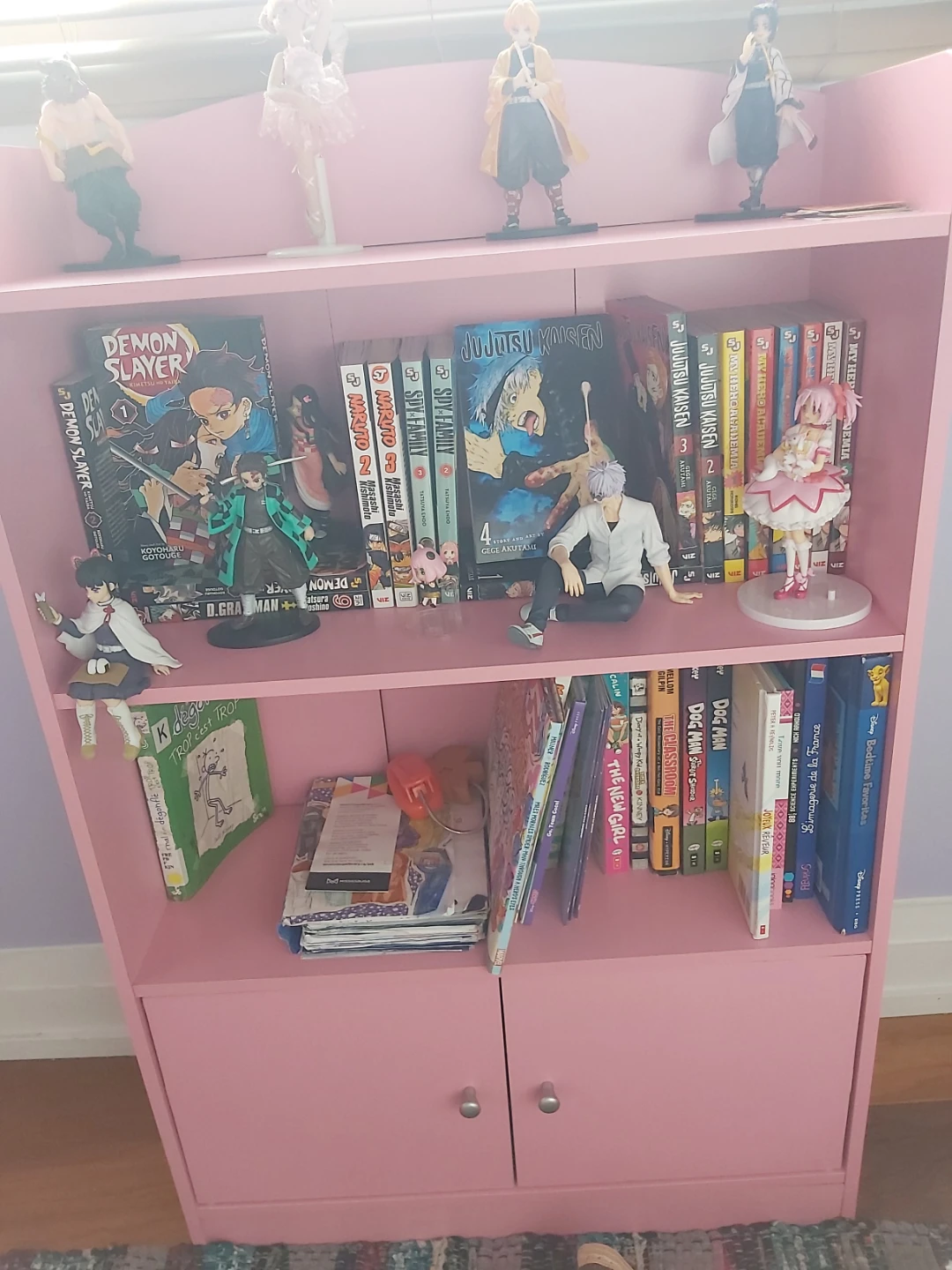 Pink 3-Shelf Bookcase with Cabinet