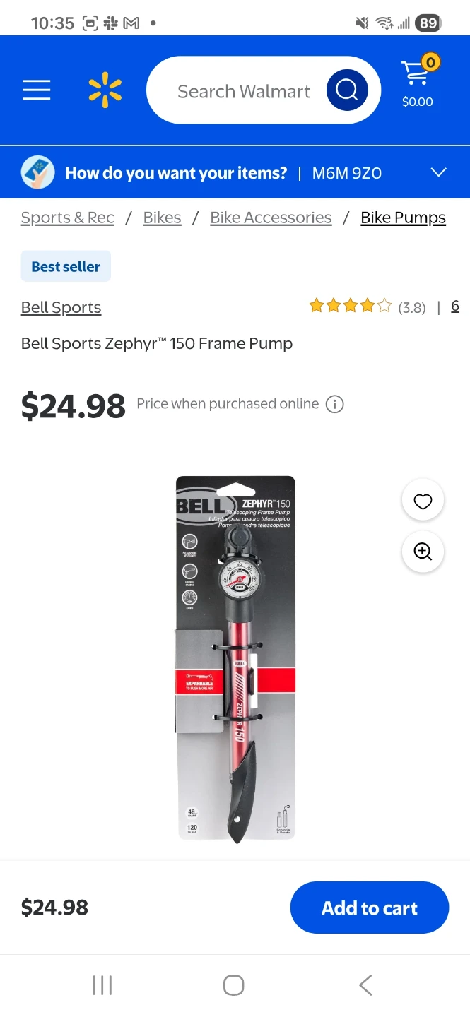 Bell Sports Zephyr 150 Frame Pump with Gauge