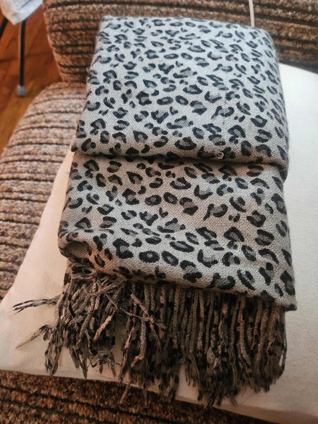 Leopard Print Scarf with Fringe