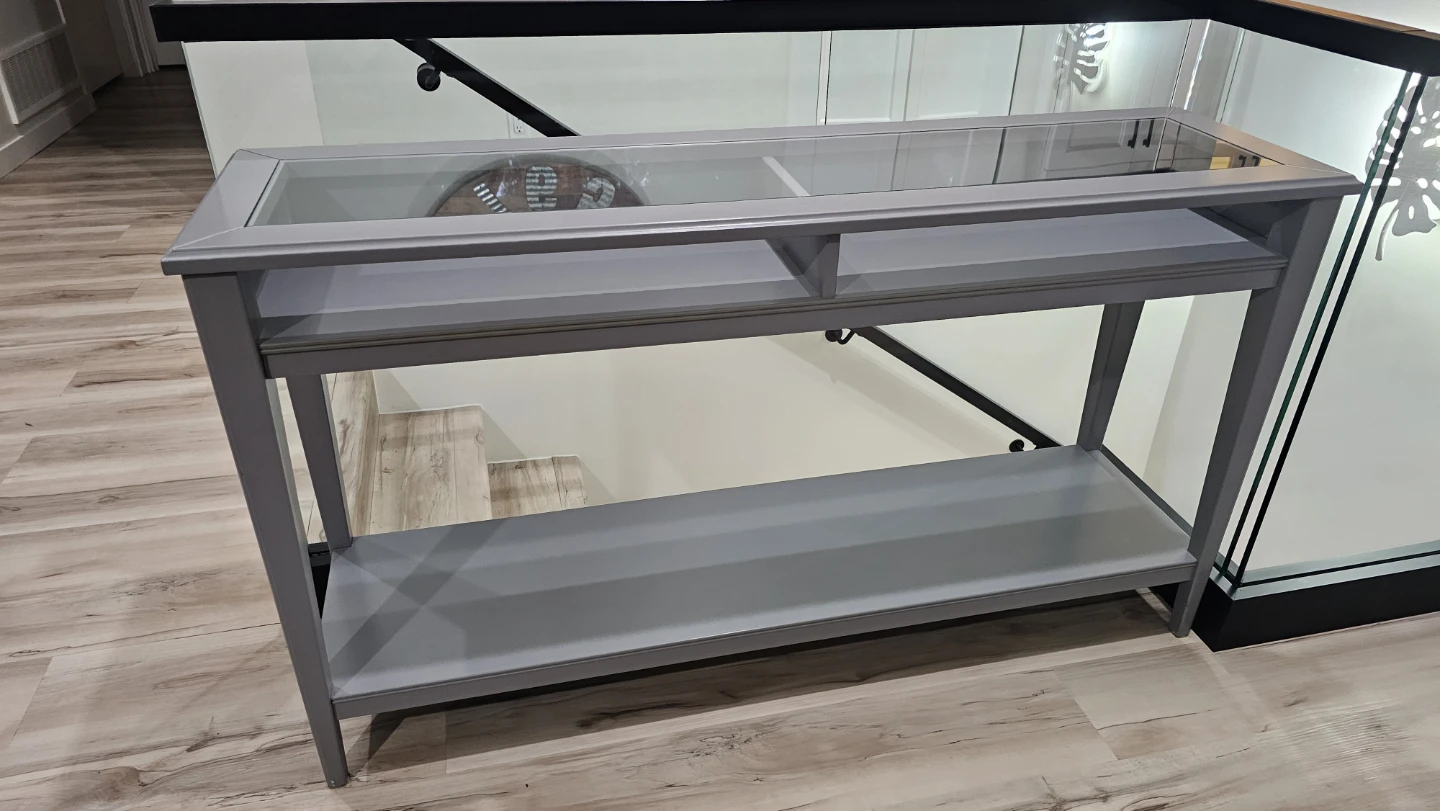 Grey Display Console Table with Glass Top