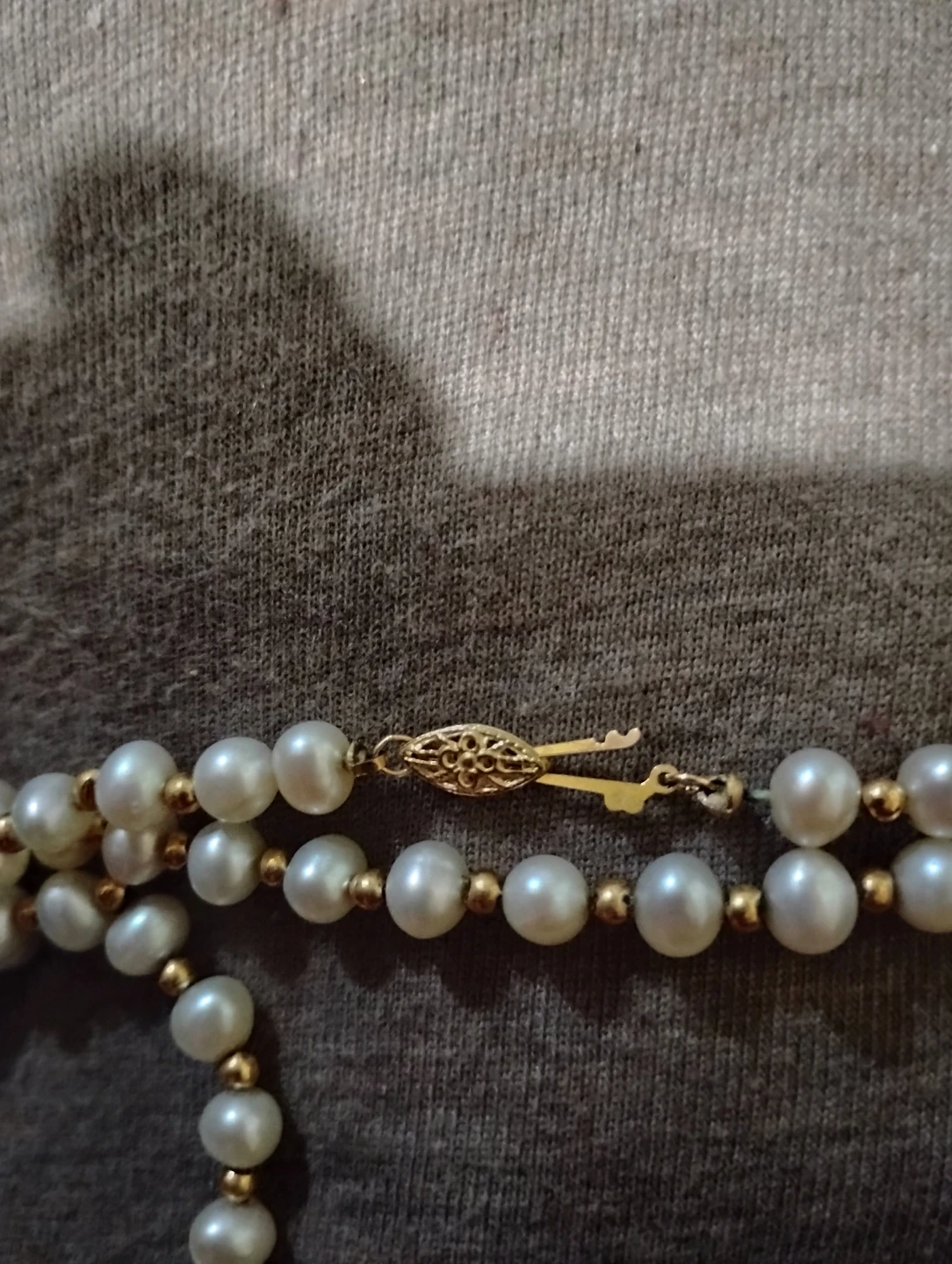 Pearl and 14 k Gold Bead Necklace