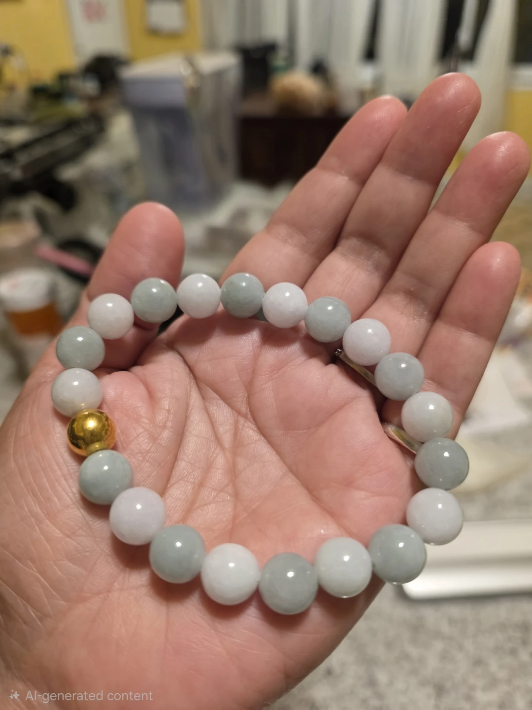Jade Bead Bracelet with Gold Accent