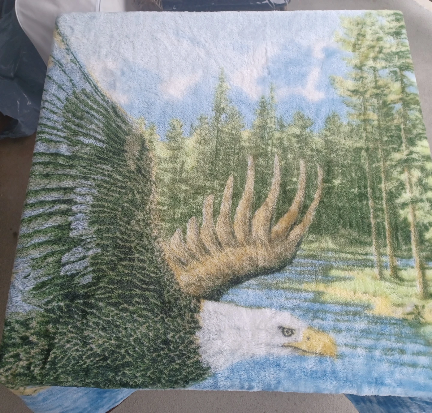 Fleece Blanket with Eagle and Forest Scene