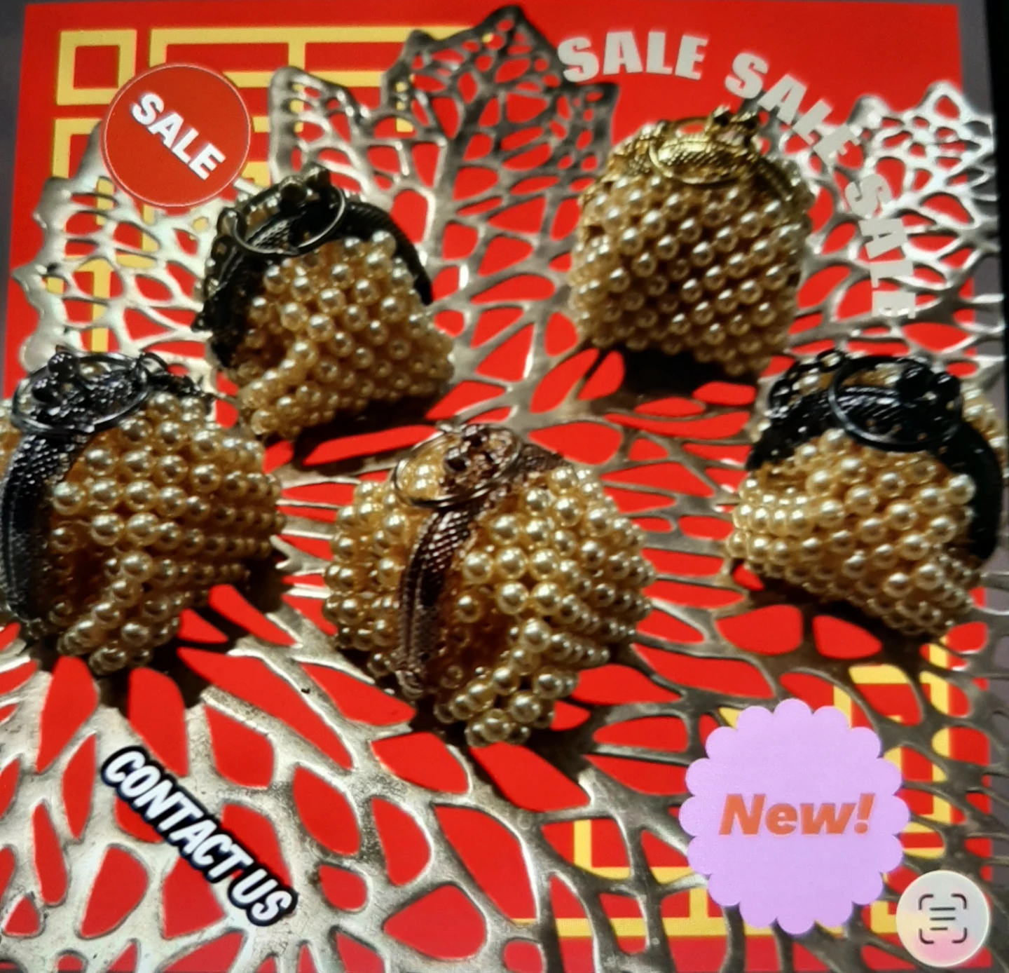 Pearl Beaded small Keychain bags, colors baby yellow