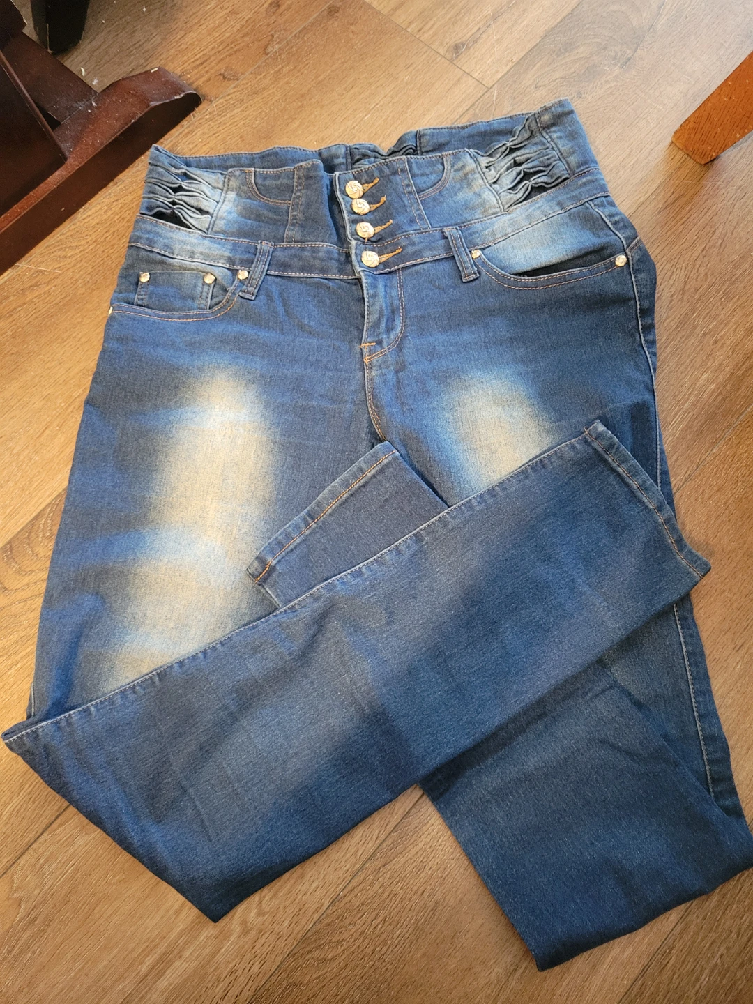 High Waisted Button Fly Blue Jeans
