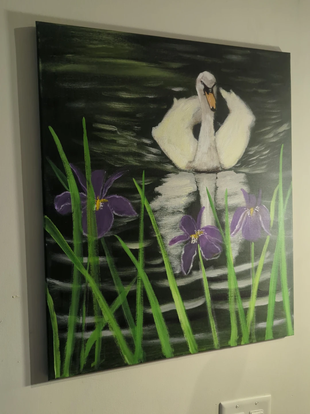 Canvas Painting of Swan and Irises - photo 2