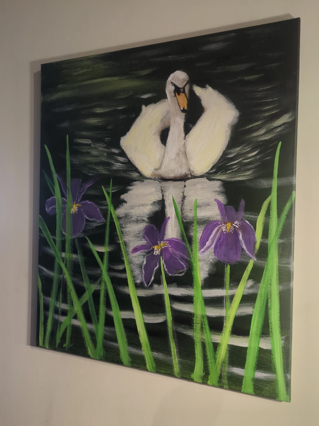 Canvas Painting of Swan and Irises - photo 3