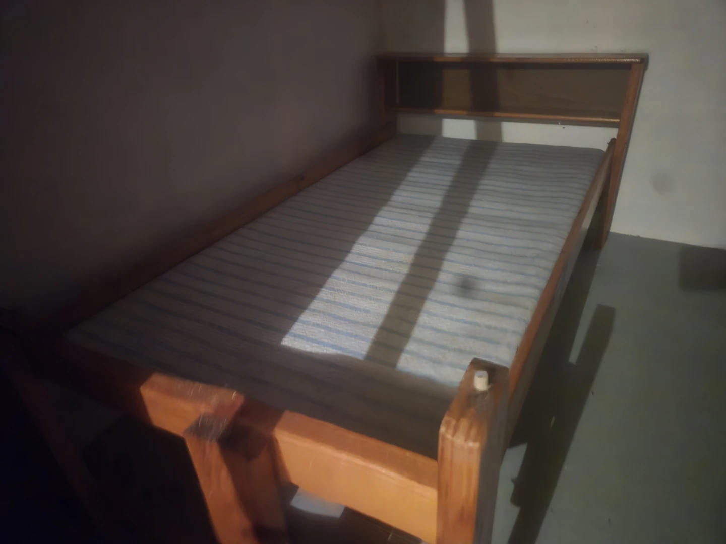 Wooden Twin Bed Frame with Built-in Shelves