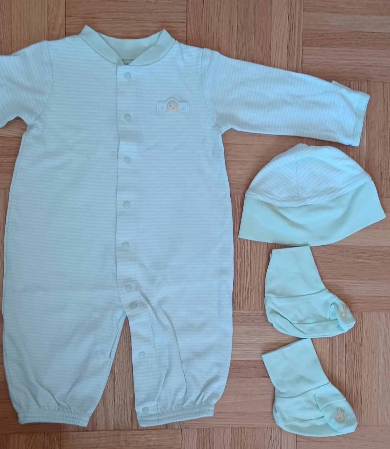 Baby Sleepsuit, Hat & Booties Set - Light Green - photo 2