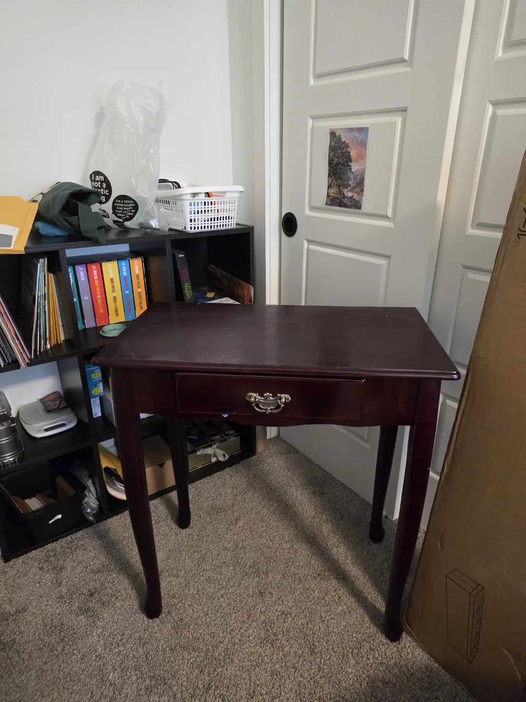 Dark Wood Accent Table with Drawer - photo 4