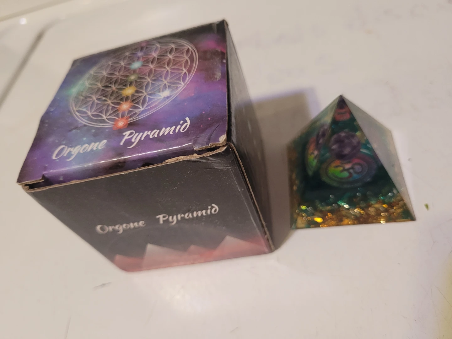 Orgone Pyramid with OM symbol and gemstones - photo 4