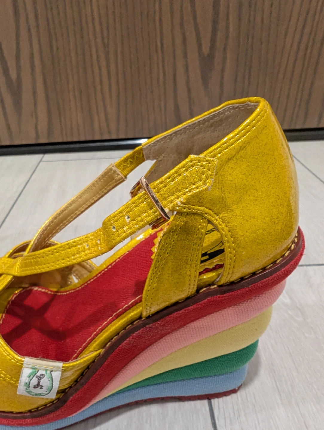Womens Golden Yellow and Rainbow Wedge Shoes - photo 4