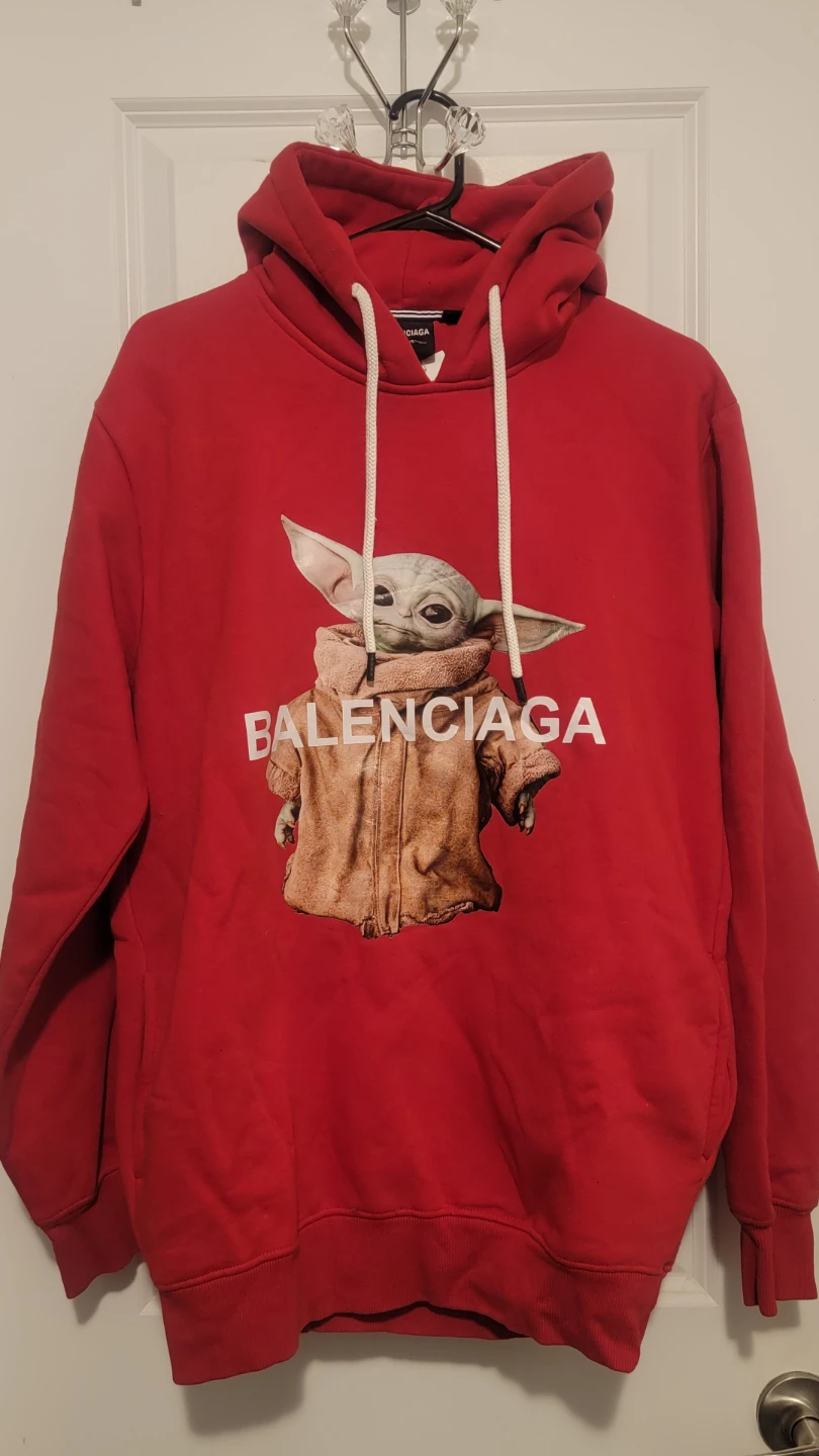 Balenciaga Red Hoodie with Baby Yoda Graphic