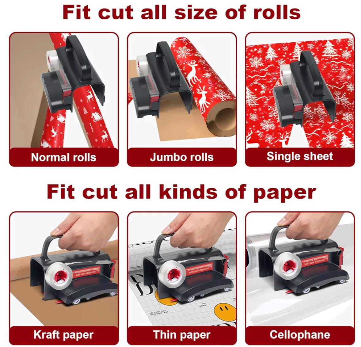 Dual Function Wrapping Paper Cutter with Tape Dispenser(2 pack) - photo 4
