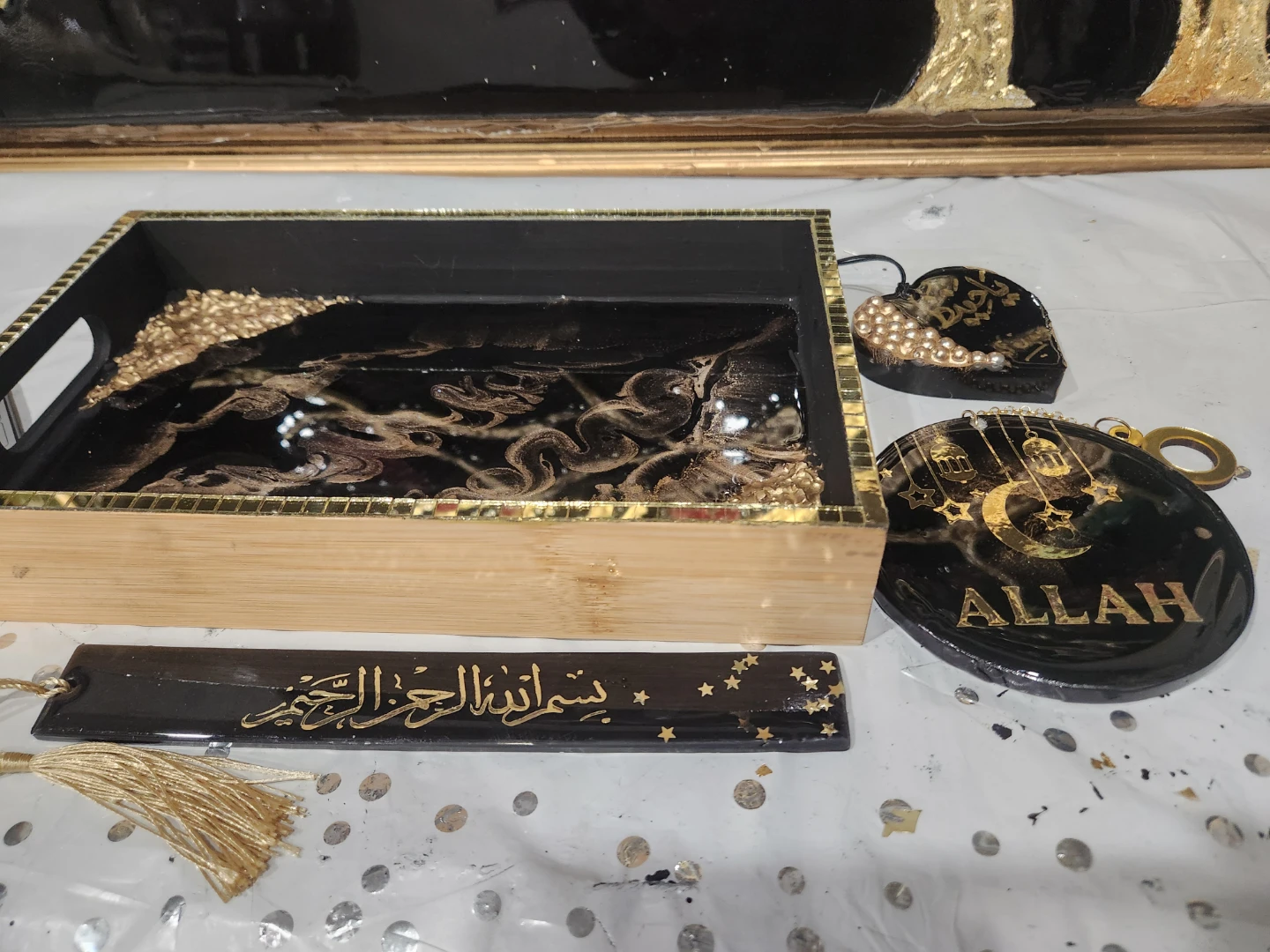 Black and Gold Islamic Tray Set with Bookmark and Keychain - photo 5