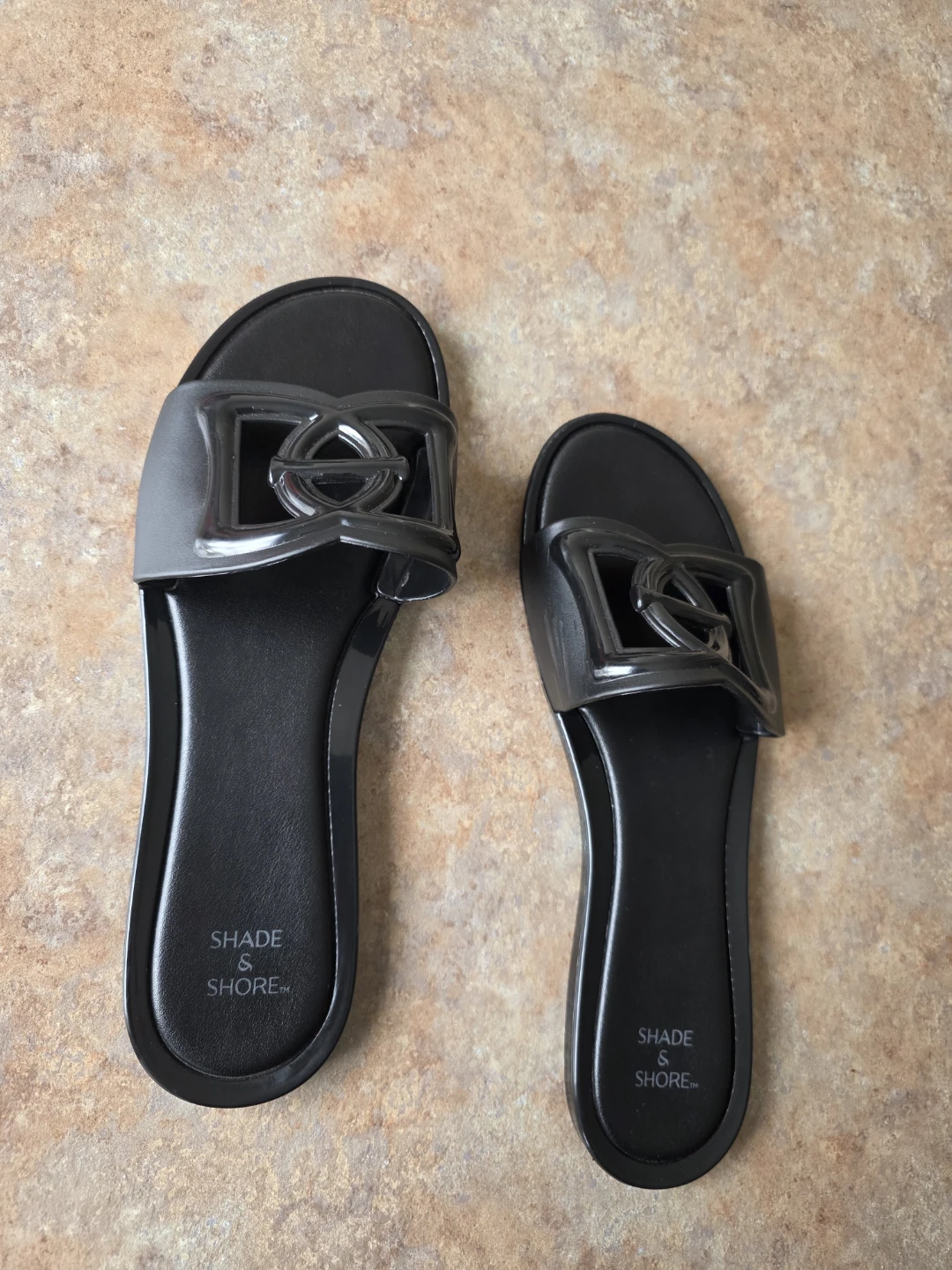 Shade & Shore Black Slide Sandals Size 8