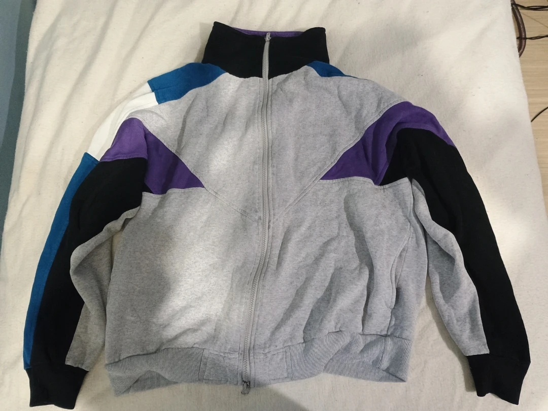 90s Vintage Full Zip Sweater - purple/blue/grey/black