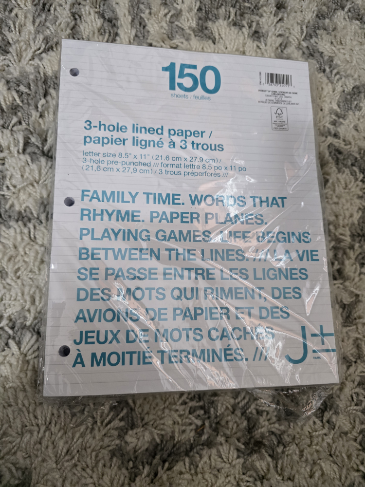 150 Sheets of 3-Hole Lined Paper
