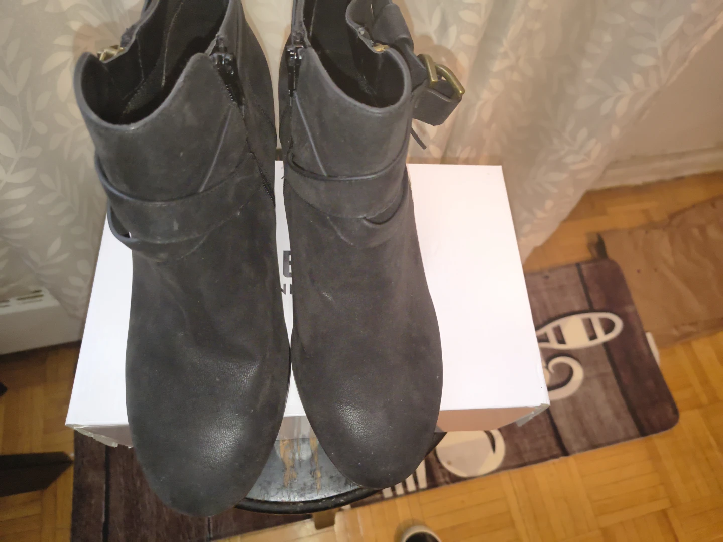 Black and Brown Suede Ankle Boots with Buckle Detail Size12W NEW - photo 5