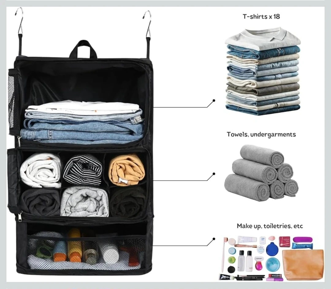 Travel Hanging Organizer Suitcase Compressible Shelves + Bag - photo 5