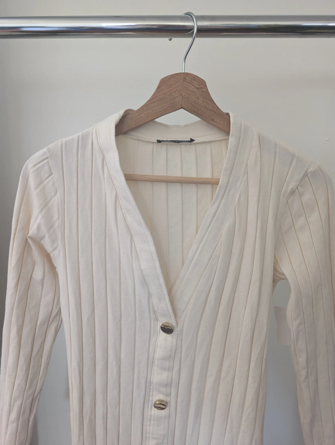 ZARA Ribbed Button-Up Midi Dress Cream - Medium