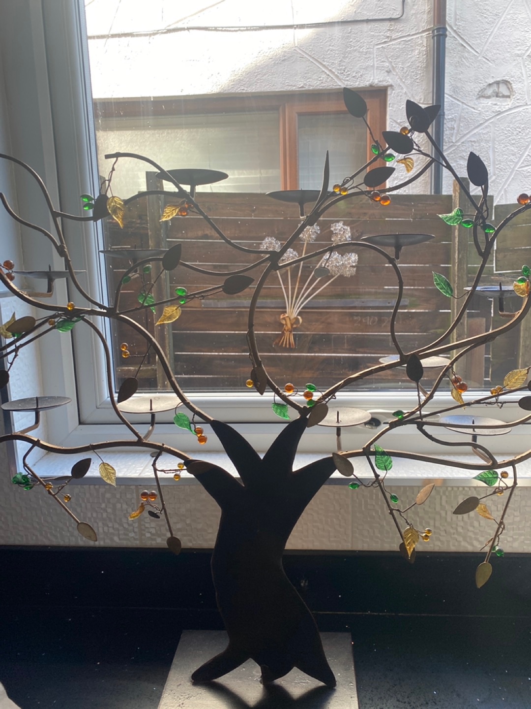 Tree shaped candelabra with decorative glass leaves - photo 5