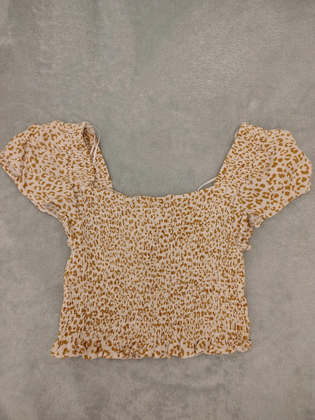 Y2K Smocked white and brown Cheetah Print Top Size M