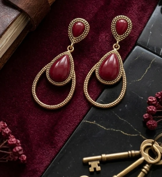 Elegant Red and Gold Statement Earrings