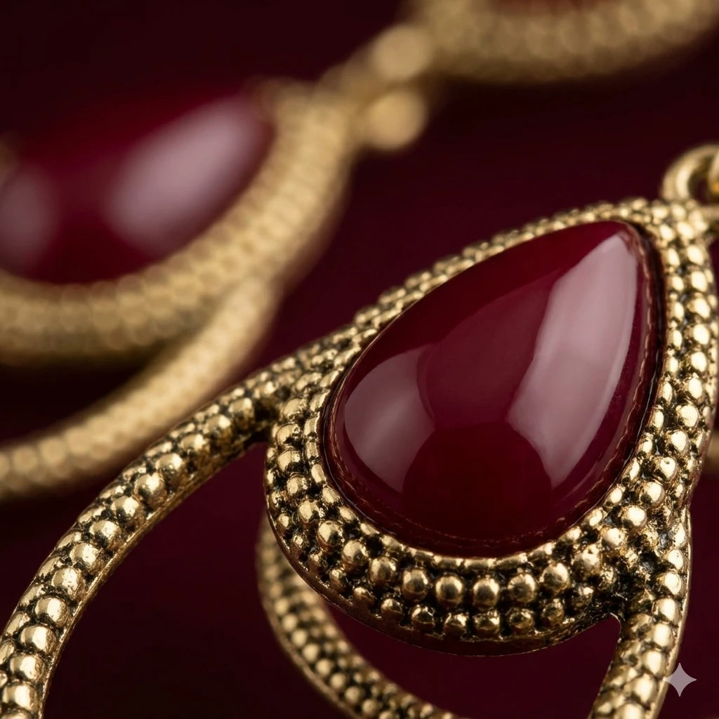 Elegant Red and Gold Statement Earrings - photo 2