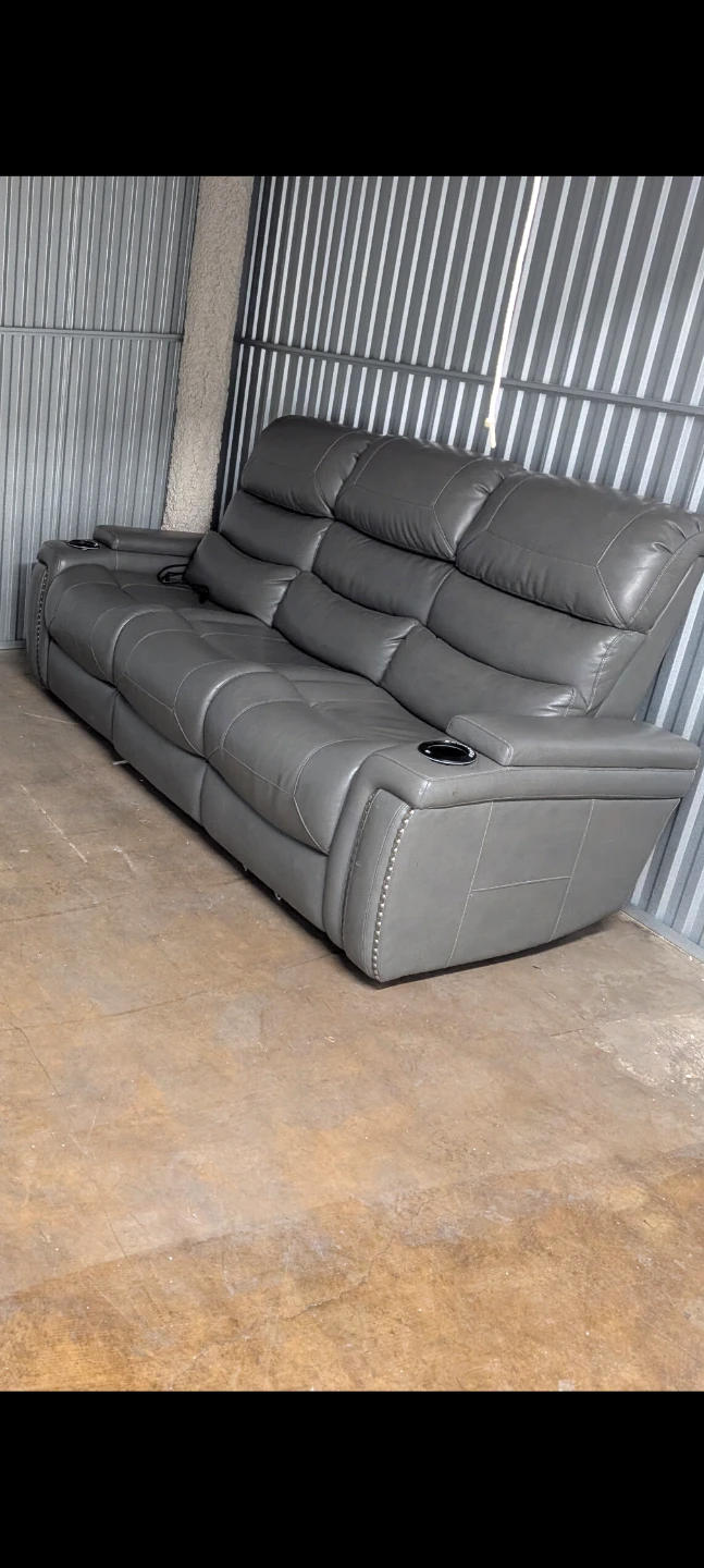 Gray Reclining Sofa with Cup Holders