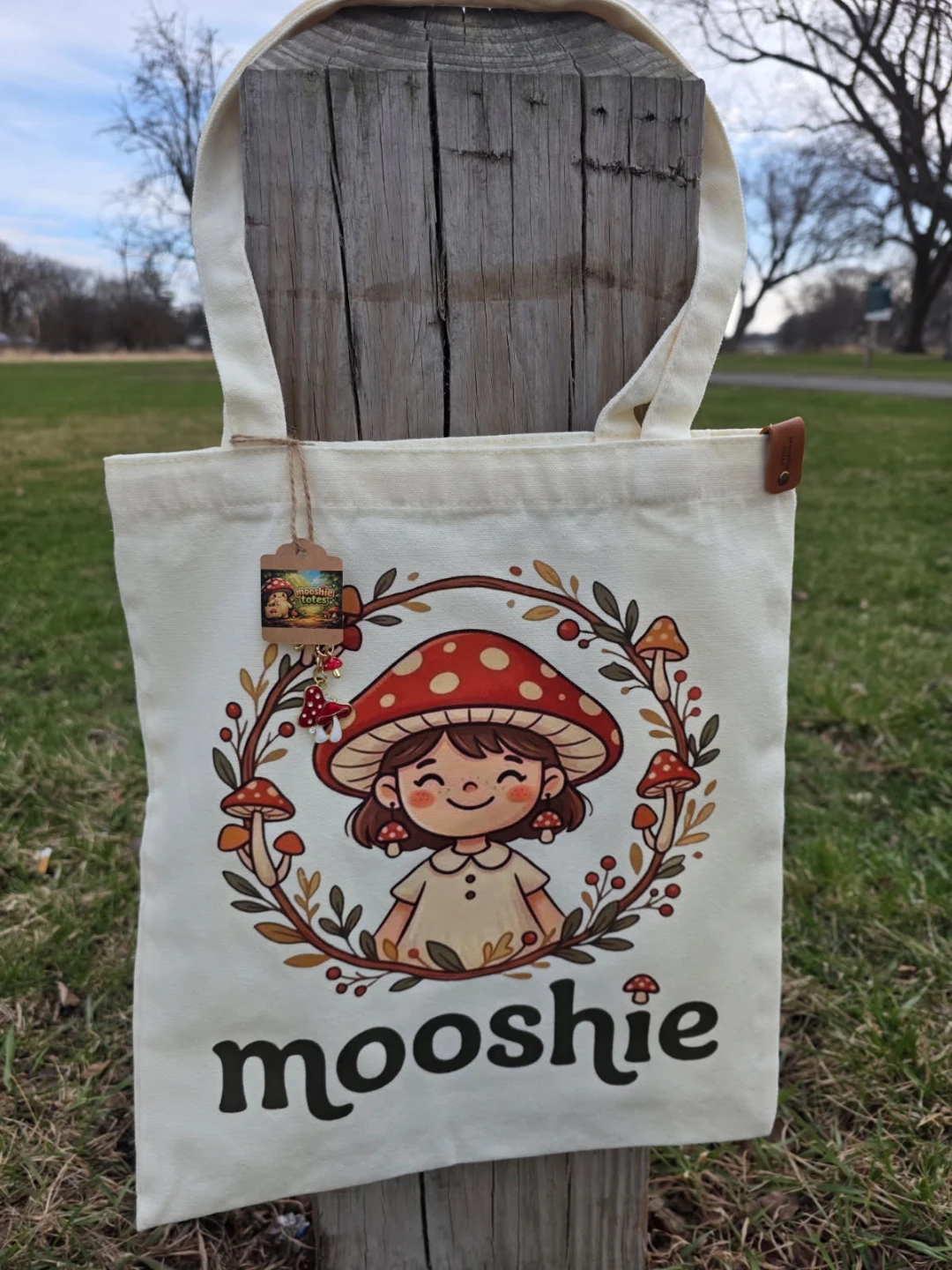 Mooshie Totes Canvas Tote Bag with Mushroom Art