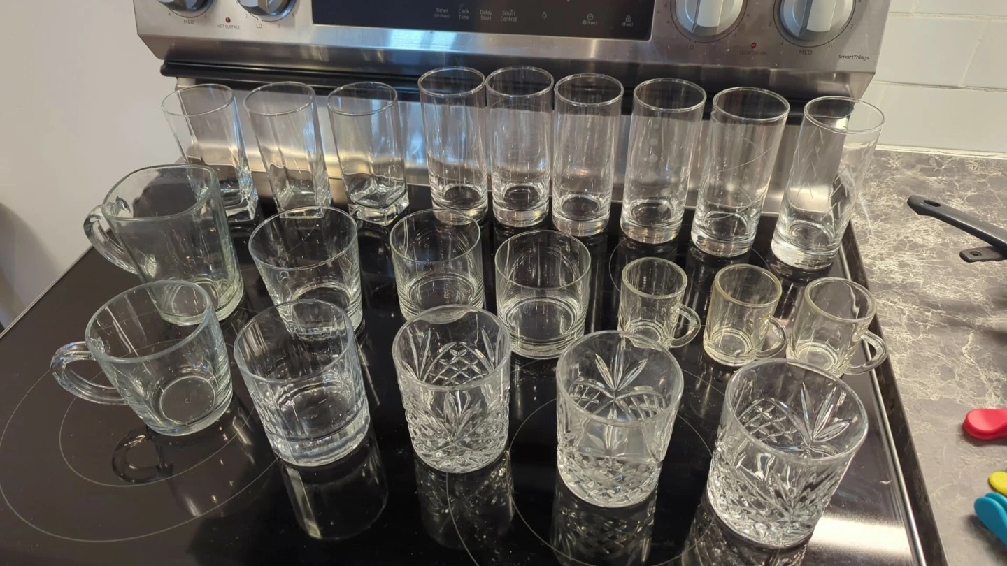 21pcs Assorted cups and cut crystal glasses
