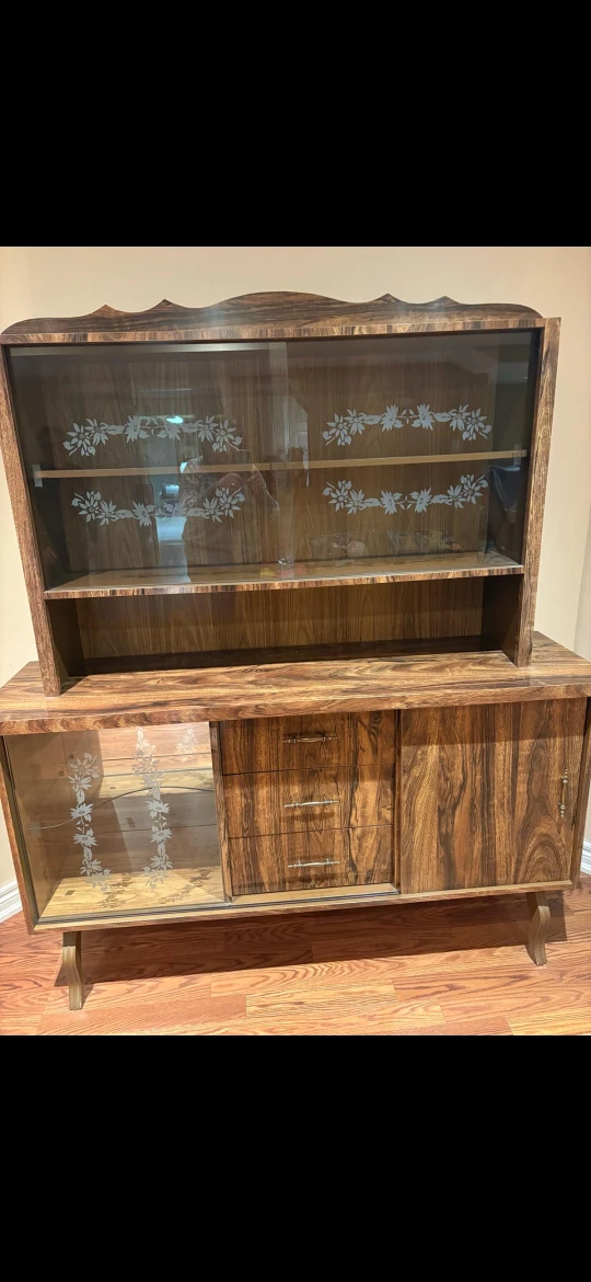 Vintage Wood China Cabinet with Glass Doors - photo 3
