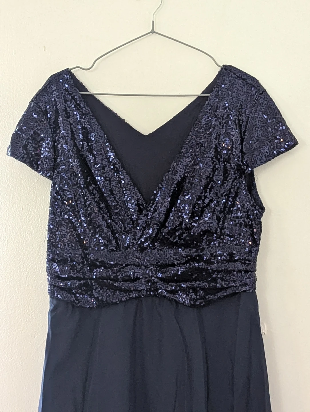 Navy Sequin & Chiffon V-Neck Dress - photo 5