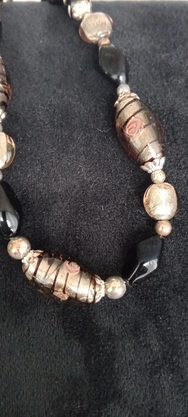 Beaded Murano glass vintage  with Black and Gold Glass Beads - photo 2
