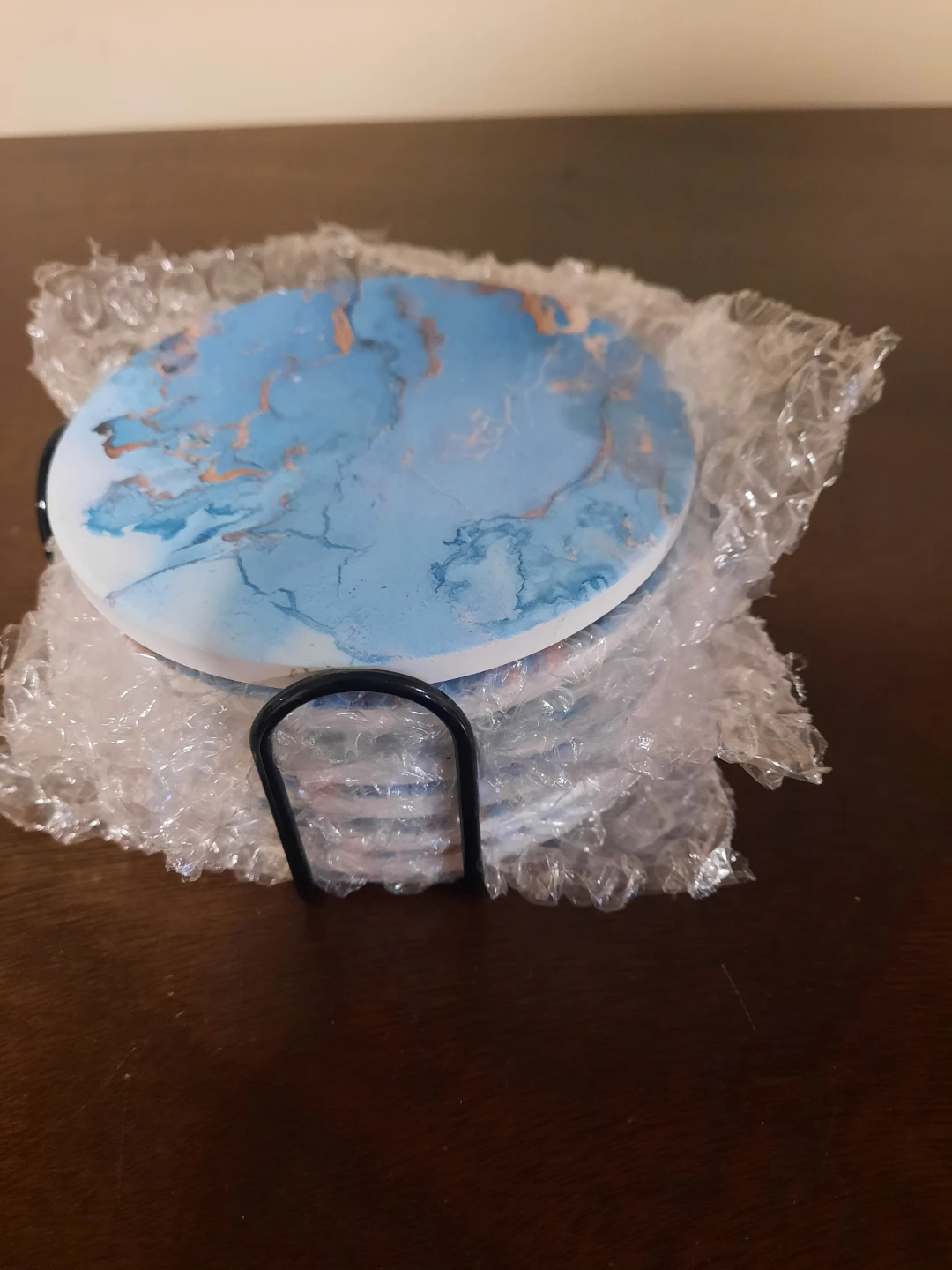 Set of 6 Marble Design Coasters with Holder