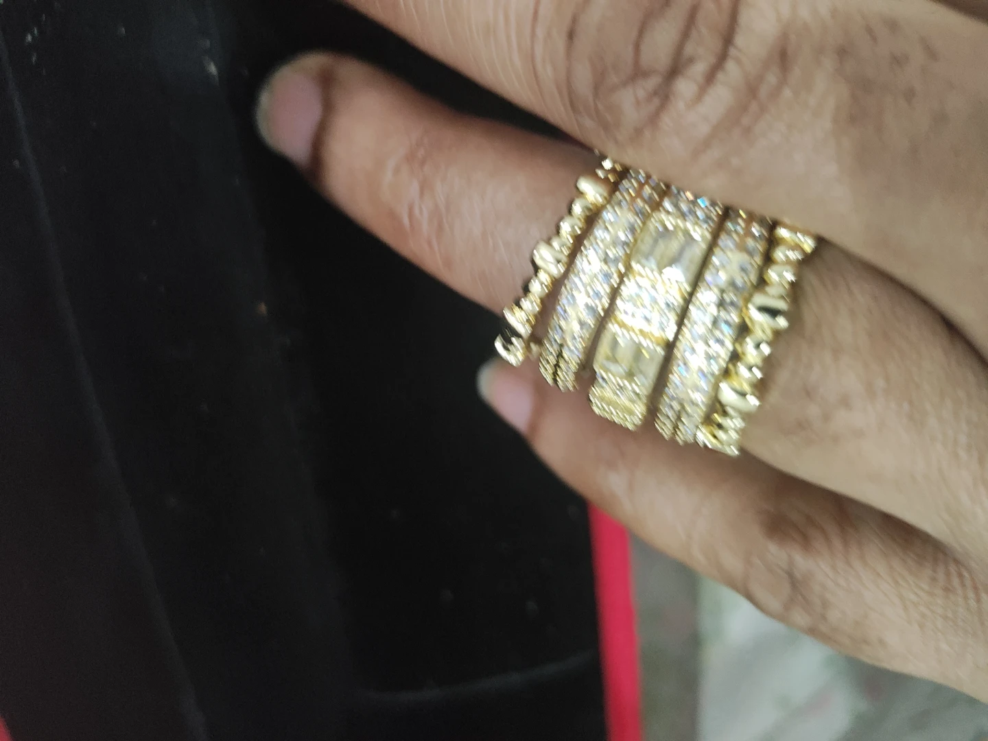 Stackable Ring Set with Faux Diamonds and Green Stones
