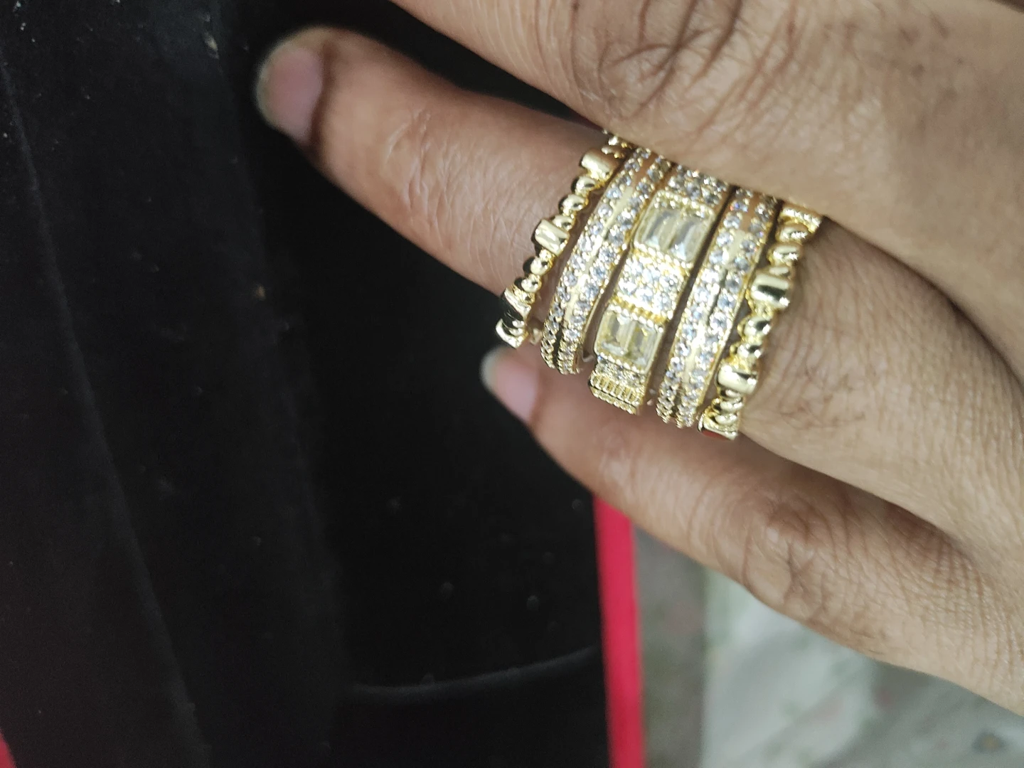 Stackable Ring Set with Faux Diamonds and Green Stones - photo 2