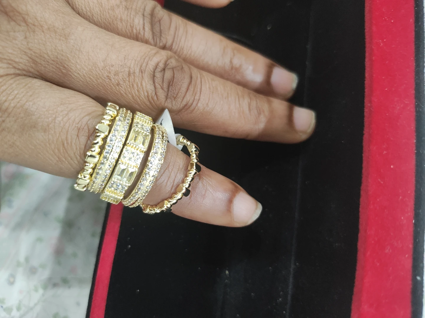 Stackable Ring Set with Faux Diamonds and Green Stones - photo 3