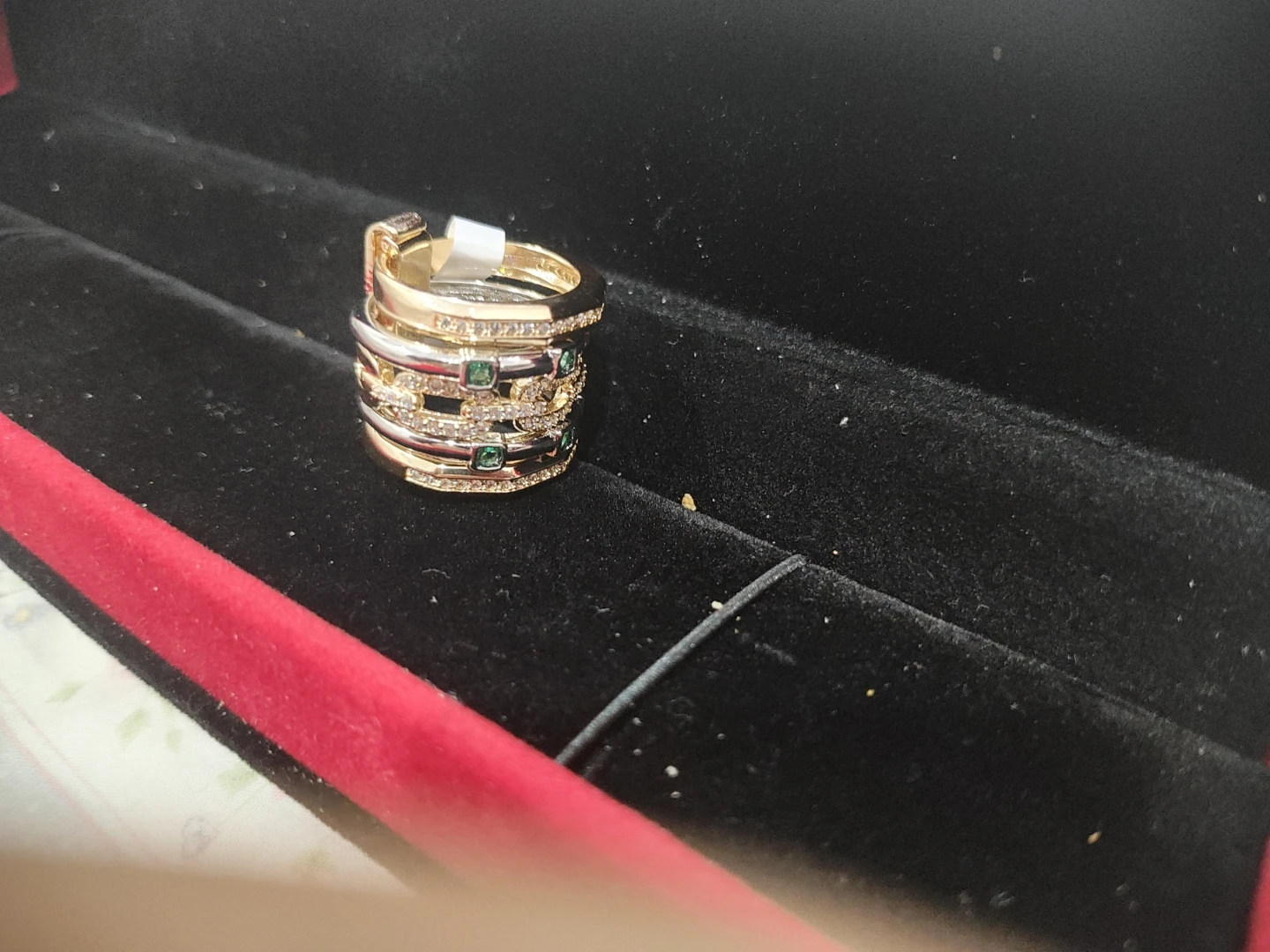 Stackable Ring Set with Faux Diamonds and Green Stones - photo 4